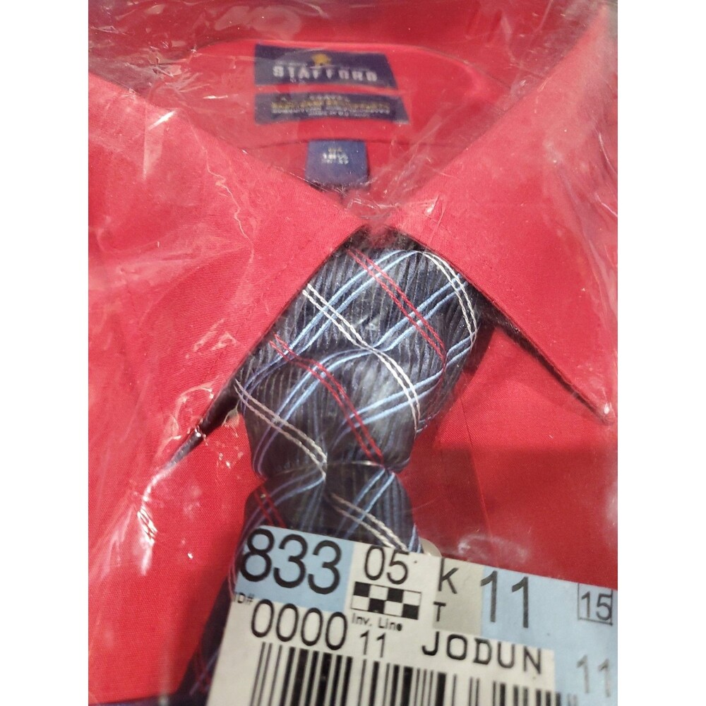 New 18.5 Stafford Easy Care Dress Shirt W/ Crafted Tie Red 36-37 Big - Picture 3 of 6